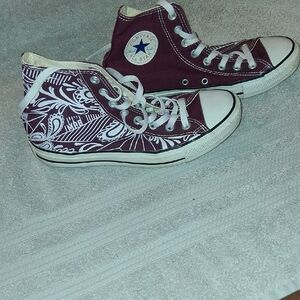 Converse Maroon and White High-Top Sneakers